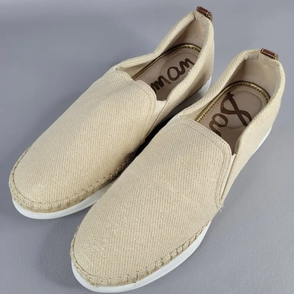 Sam Edelman Womens Kassie Espadrille Slip On Flats Size 10 M Beige Metallic